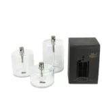 Trio de lampes à huile cylindriques + 1L d’huile de paraffine (Chromé)